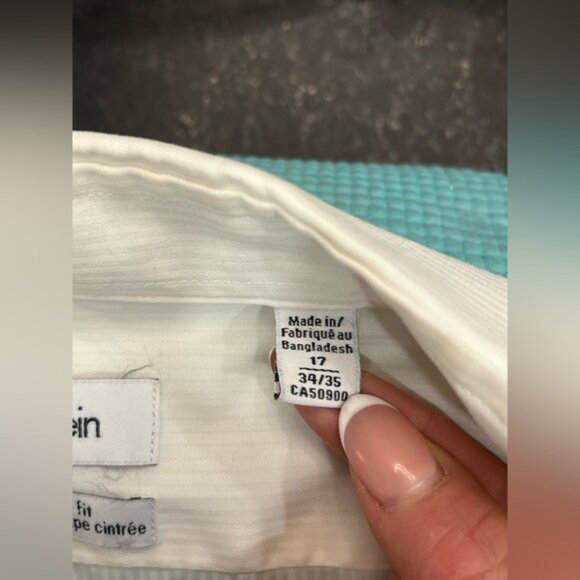 Calvin Klein Men Slim Fit Non Iron White Dress Shirt 17 34/35 - Picture 5 of 6